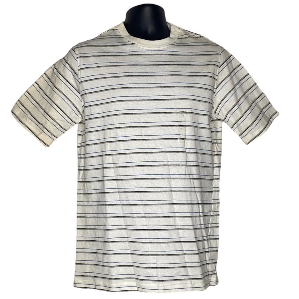 Basic Editions Striped Tee (Size:Small, Color:White/Black/Blue)
